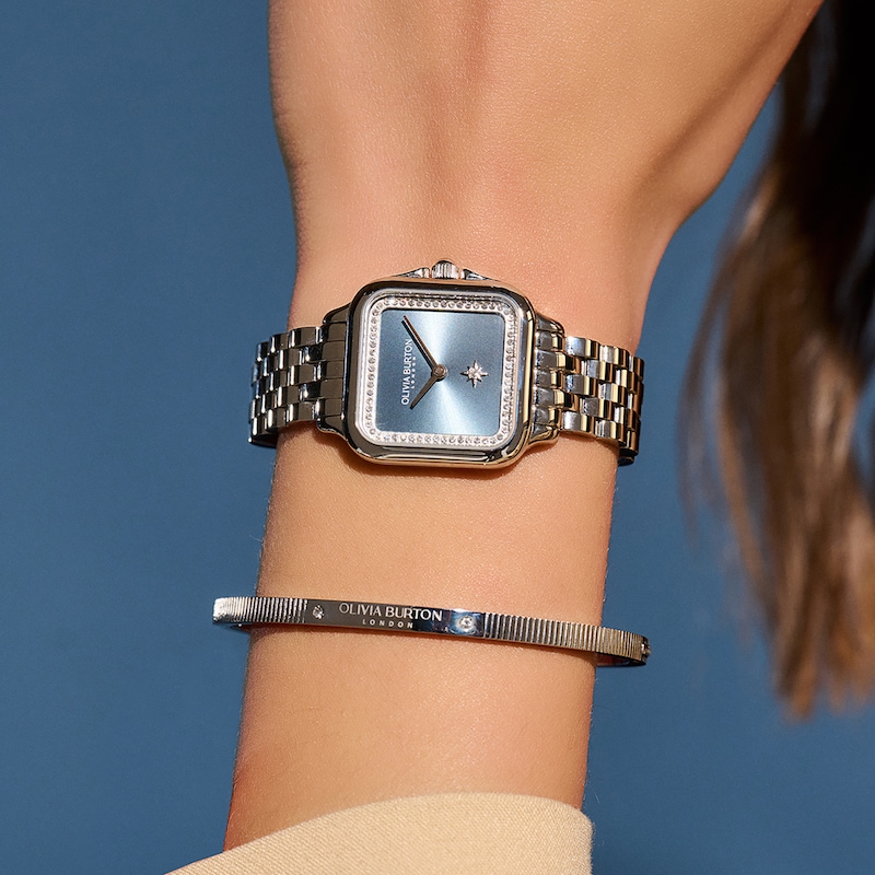 Main Image 7 of Olivia Burton 28mm Grosvenor Blue Dial & Silver Bracelet Watch