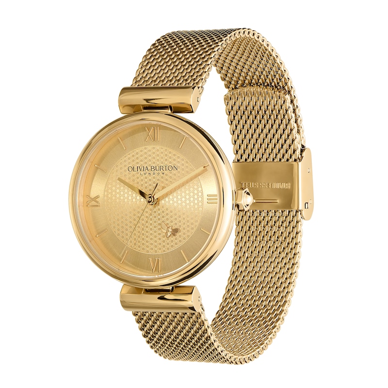 Olivia Burton Minima Bee Ladies' Gold Tone Mesh Bracelet Watch | H.Samuel