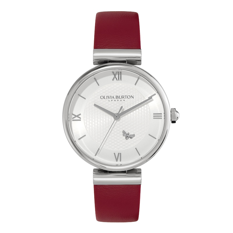 Main Image 1 of Olivia Burton Ladies' Minima Bee Silver Dial Cranberry Leather Strap Watch