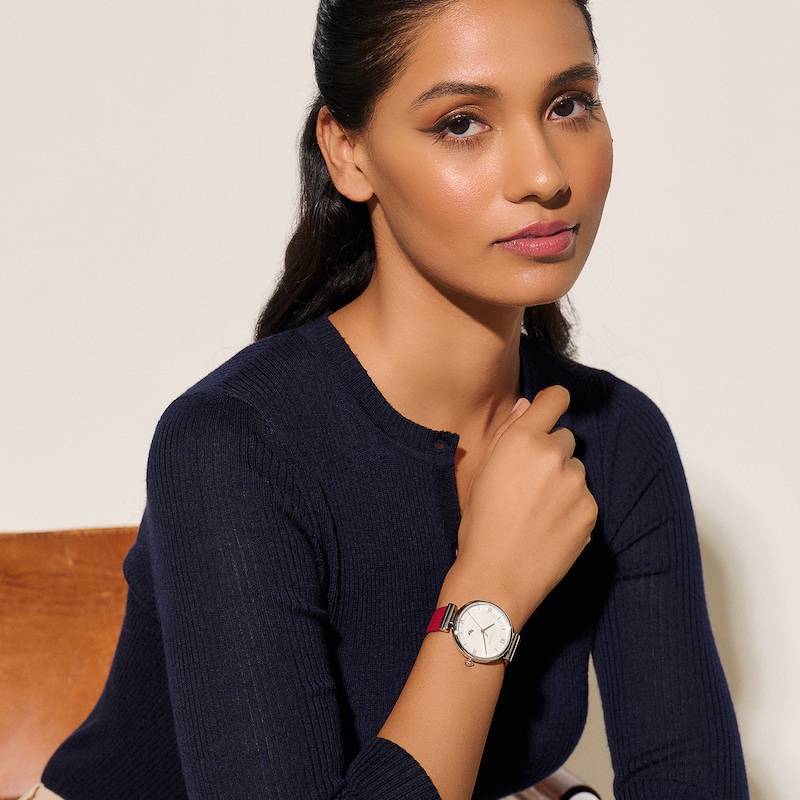 Main Image 6 of Olivia Burton Ladies' Minima Bee Silver Dial Cranberry Leather Strap Watch