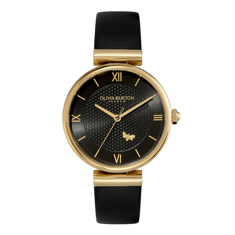 Olivia Burton  Minima Bee Ladies' T Bar Black Leather Strap Watch