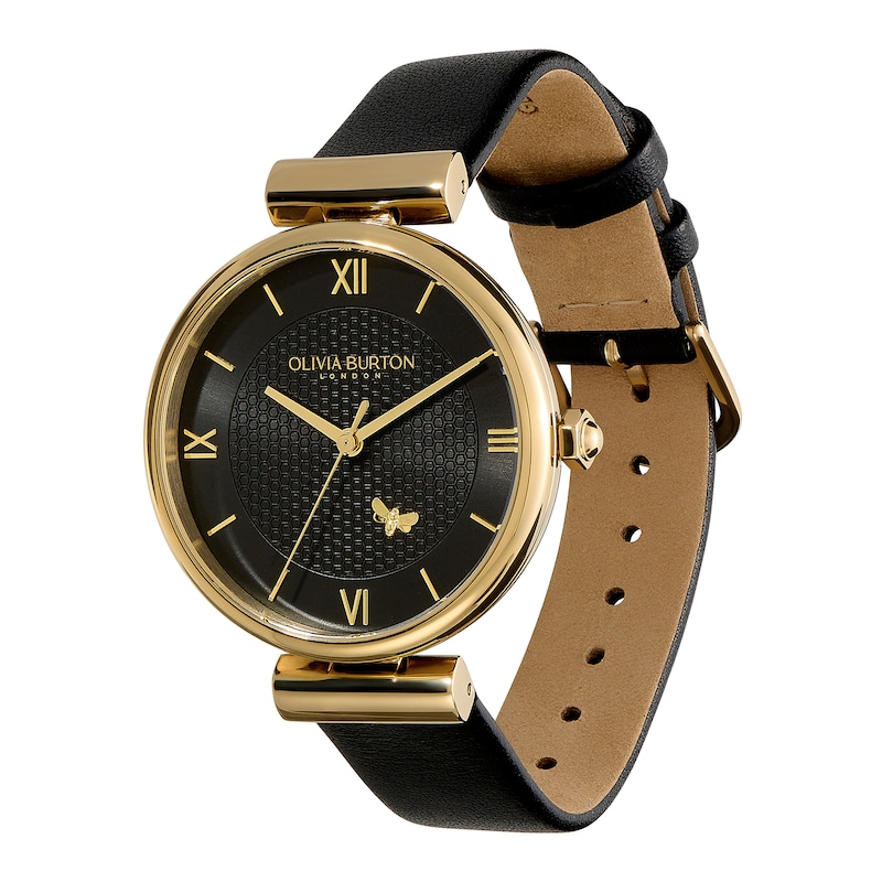 Main Image 2 of Olivia Burton  Minima Bee Ladies' T Bar Black Leather Strap Watch