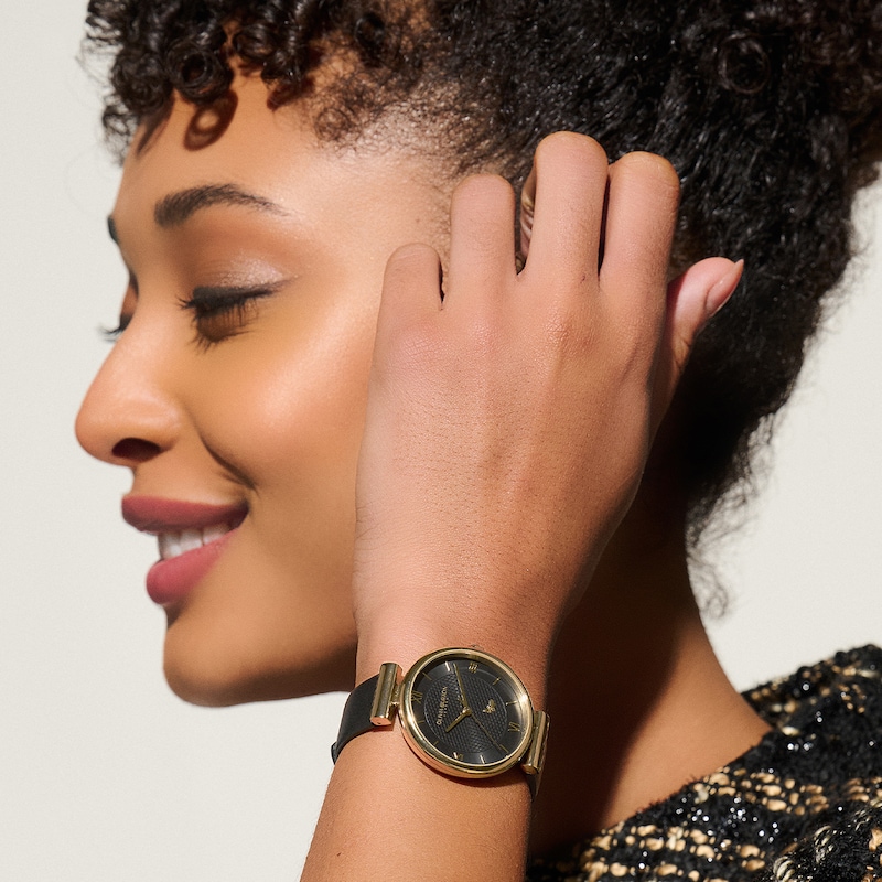 Main Image 6 of Olivia Burton  Minima Bee Ladies' T Bar Black Leather Strap Watch