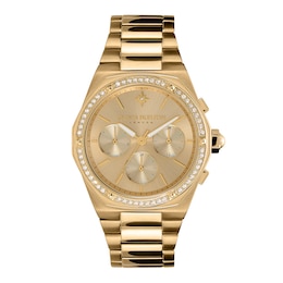 Olivia Burton Hexa  Ladies' Crystal & Gold-Tone Stainless Steel Bracelet Watch
