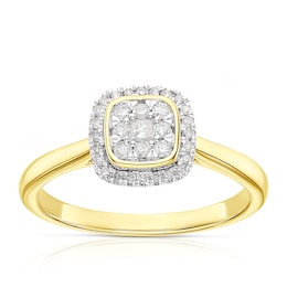 9ct Yellow Gold 0.20ct Diamond Cushion Cluster Ring