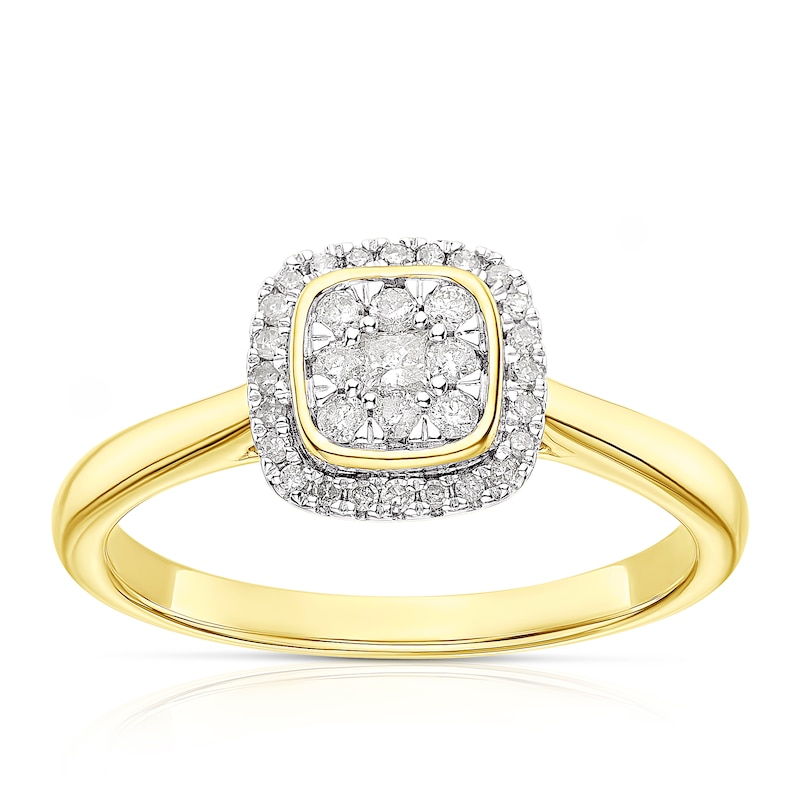 Main Image 1 of 9ct Yellow Gold 0.20ct Diamond Cushion Cluster Ring