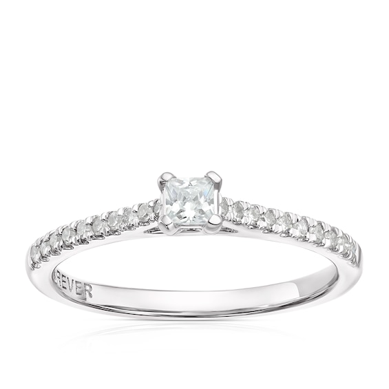 Engagement Ring The Forever Diamond 9ct White Gold Princess Cut Solitaire 0.25ct Diamond Ring