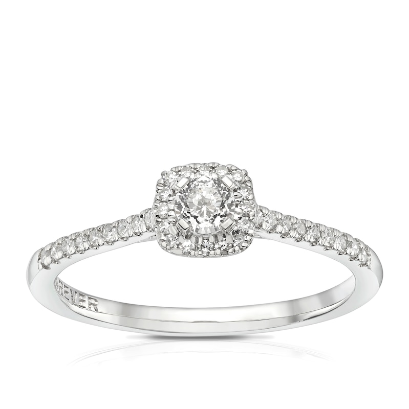 Main Image 1 of The Forever Diamond 9ct White Gold 0.33ct Diamond Cushion Halo Ring