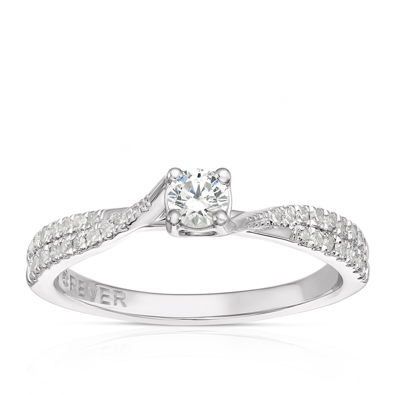 The Forever Diamond 9ct White Gold 0.33ct Diamond Solitaire Twist Shoulder Ring