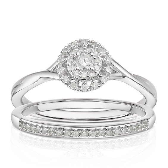 Engagement Ring Perfect Fit 9ct White Gold Round Halo Bridal Set 0.20ct Diamond Ring