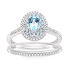 Thumbnail Image 0 of Perfect Fit 9ct White Gold Blue Topaz Oval Double Halo 0.15ct Diamond Bridal Set