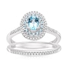 Thumbnail Image 1 of Perfect Fit 9ct White Gold Blue Topaz Oval Double Halo 0.15ct Diamond Bridal Set