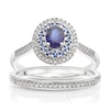 Thumbnail Image 1 of Perfect Fit 9ct White Gold Sapphire Oval Double Halo 0.15ct Diamond Bridal Set