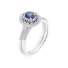 Thumbnail Image 2 of Perfect Fit 9ct White Gold Sapphire Oval Double Halo 0.15ct Diamond Bridal Set