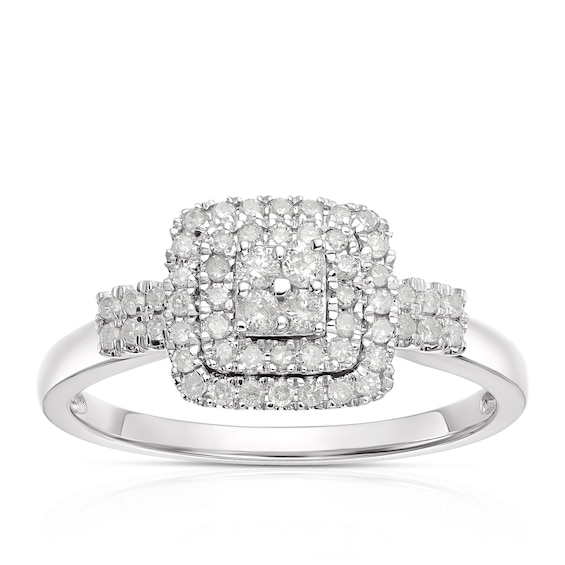 Engagement Ring 9ct White Gold Cushion Shape Halo Cluster 0.33ct Diamond Ring