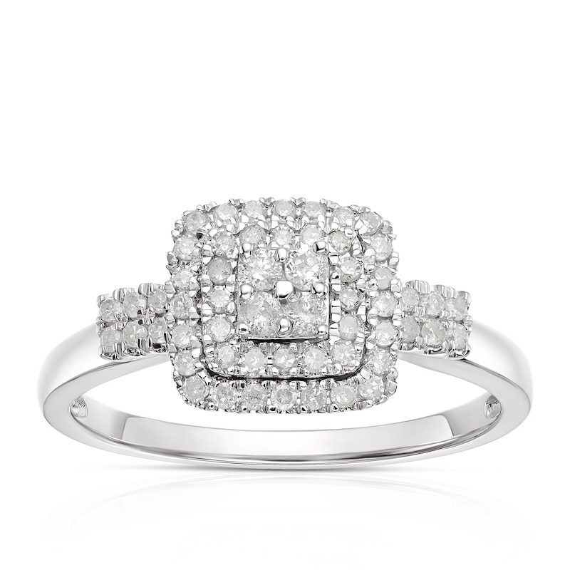 Main Image 1 of 9ct White Gold 0.33ct Diamond Cushion Shape Halo Cluster Ring