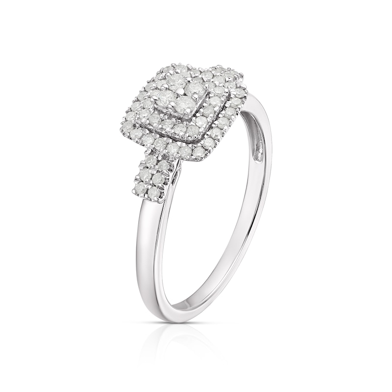 Main Image 2 of 9ct White Gold 0.33ct Diamond Cushion Shape Halo Cluster Ring