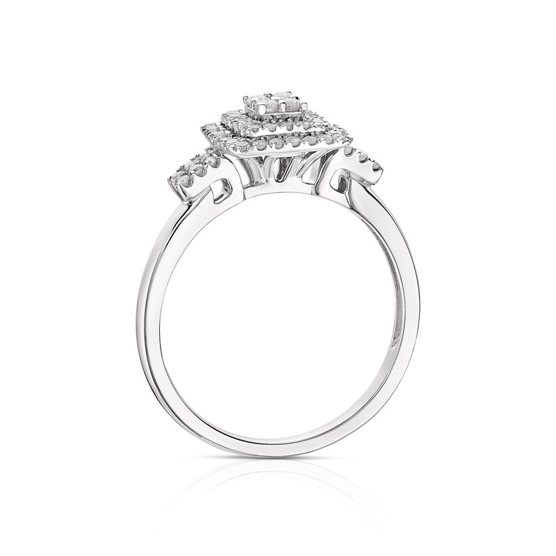 Main Image 3 of 9ct White Gold 0.33ct Diamond Cushion Shape Halo Cluster Ring
