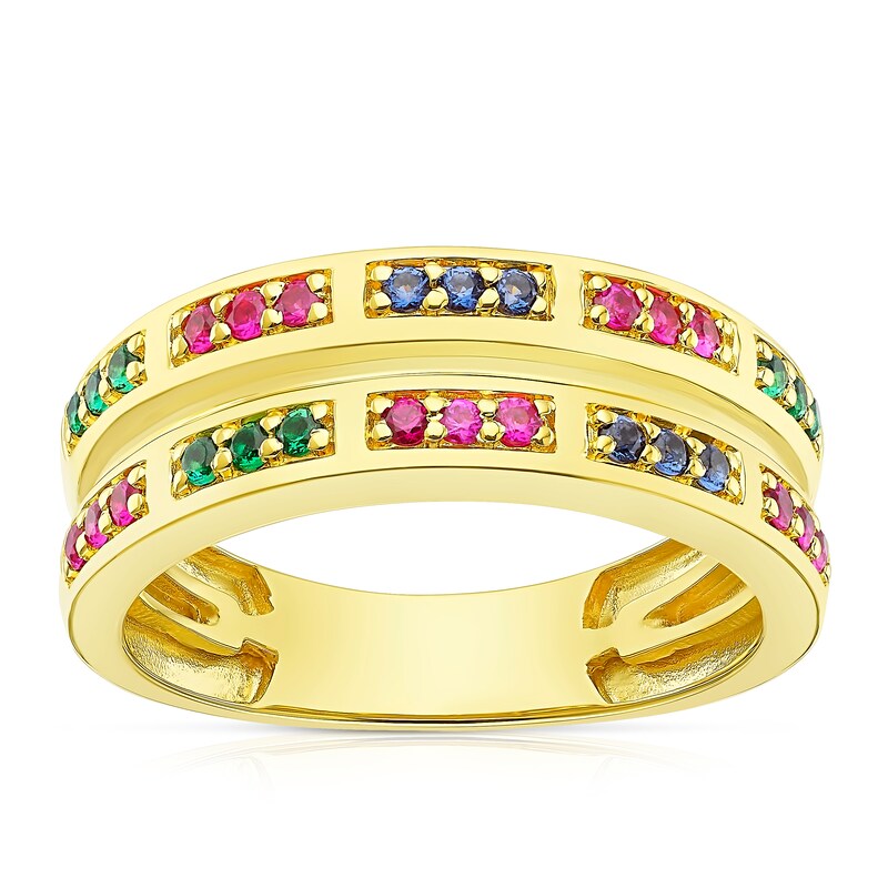 Men's Sterling Silver Gold Tone Synthetic Rainbow Gem MultiStone Ring H.Samuel