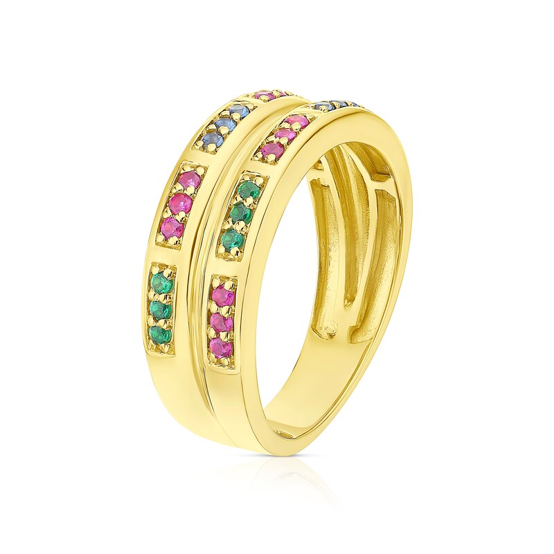 Men's Sterling Silver Gold Tone Synthetic Rainbow Gem MultiStone Ring H.Samuel