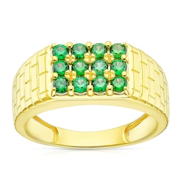 Men's Sterling Silver & 18ct Gold Plated Vermeil Emerald Green Coloured Glass Ring