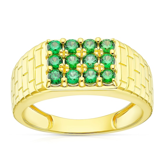 Mens Sterling Silver and 18ct Gold Plated Vermeil Emerald Gr
