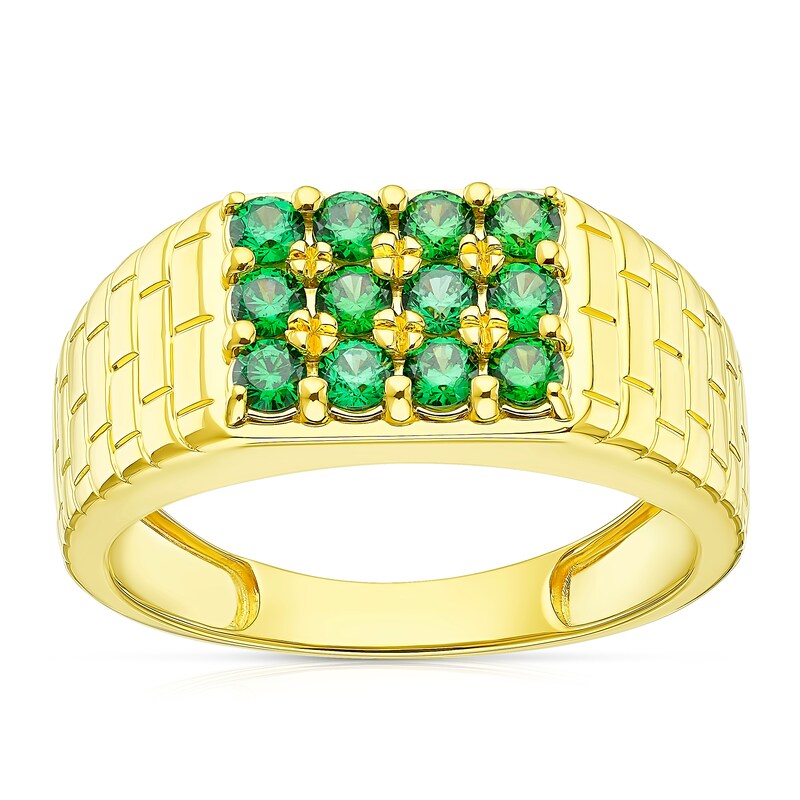 Main Image 1 of Men's Sterling Silver & 18ct Gold Plated Vermeil Emerald Green Coloured Glass Ring
