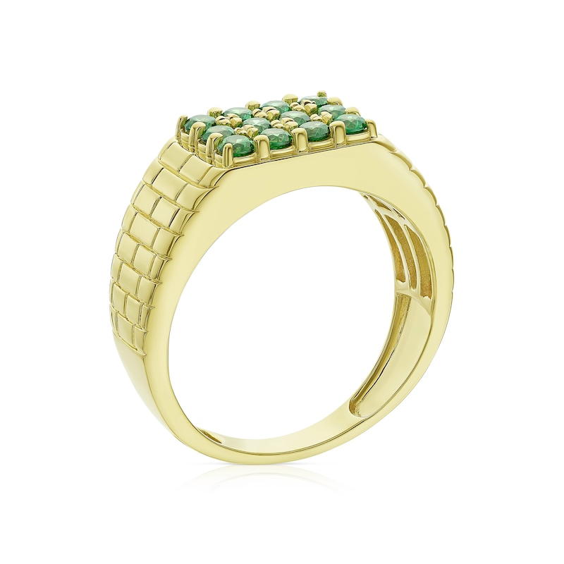 Main Image 3 of Men's Sterling Silver & 18ct Gold Plated Vermeil Emerald Green Coloured Glass Ring