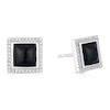 Thumbnail Image 1 of Men's Sterling Silver Onyx 0.10ct Diamond Halo Square Stud Earrings