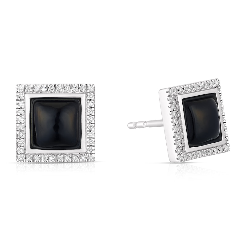Men's Sterling Silver Onyx 0.10ct Diamond Halo Square Stud Earrings
