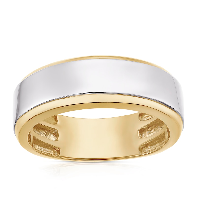 Main Image 1 of Men's Sterling Silver & 18ct Gold Plated Vermeil Chrome Detail Ring