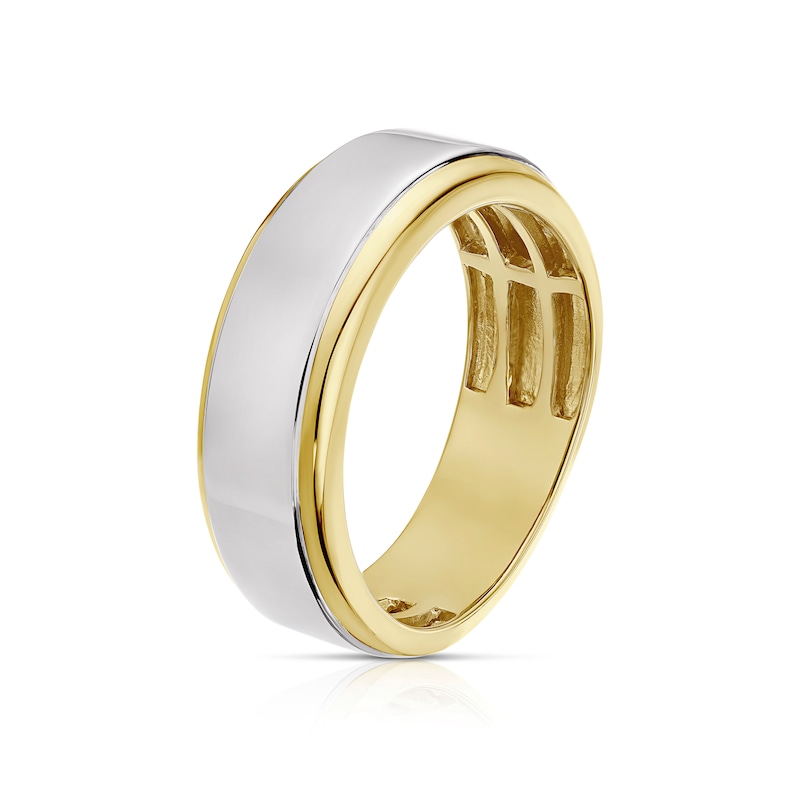 Main Image 2 of Men's Sterling Silver & 18ct Gold Plated Vermeil Chrome Detail Ring