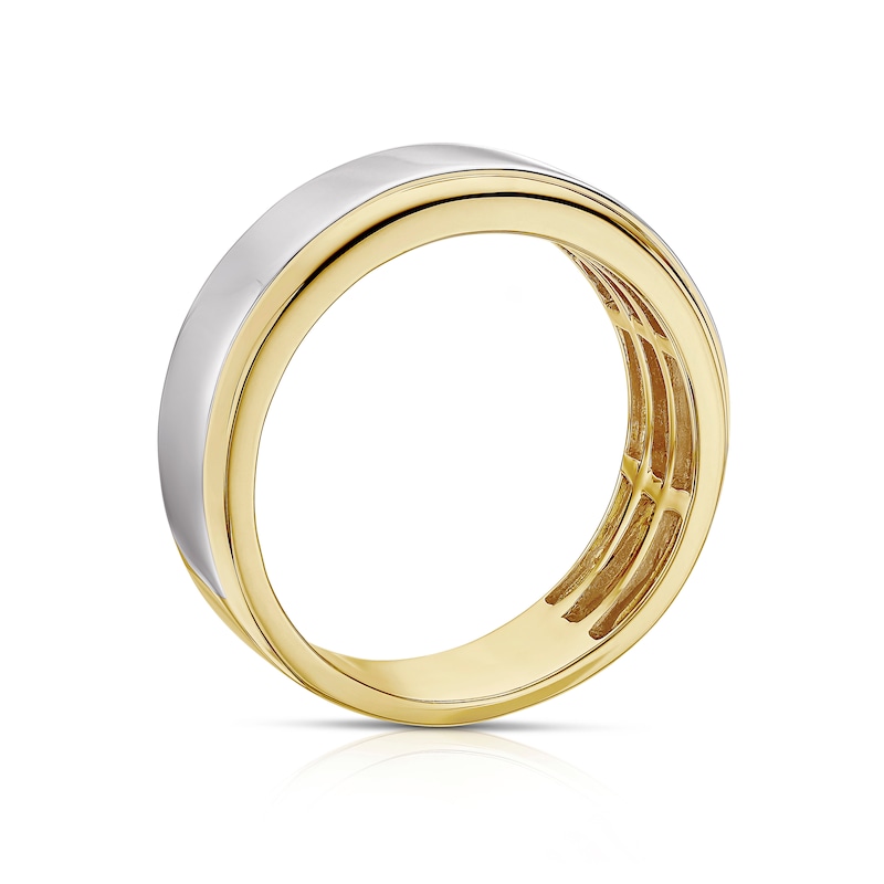 Main Image 3 of Men's Sterling Silver & 18ct Gold Plated Vermeil Chrome Detail Ring