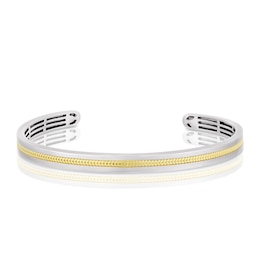 Men's Sterling Silver Gold Detailed Cuff Bangle