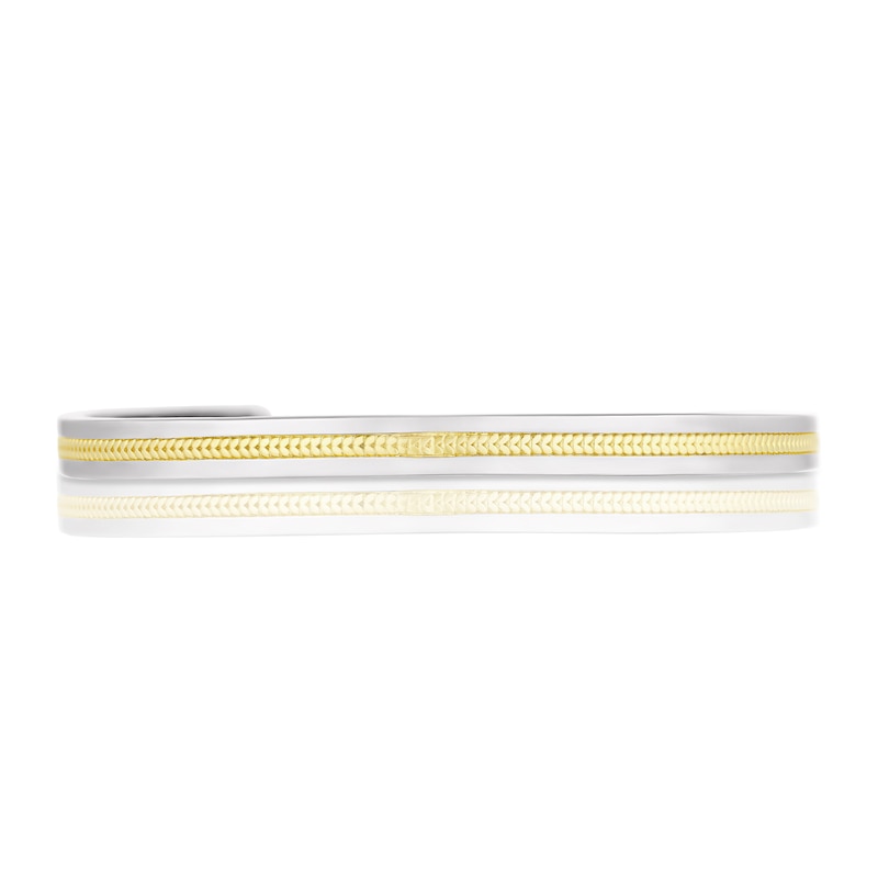 Main Image 2 of Men's Sterling Silver Gold Detailed Cuff Bangle