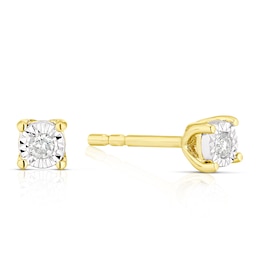 9ct Yellow Gold Diamond Illusion Set Soltaire Stud Earrings