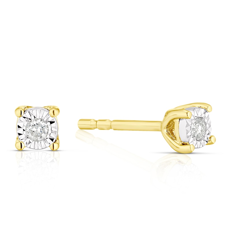 9ct Yellow Gold Diamond Illusion Set Soltaire Stud Earrings