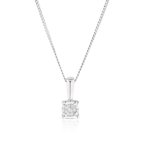 9ct White Gold Diamond Illusion Set Soltaire Pendant