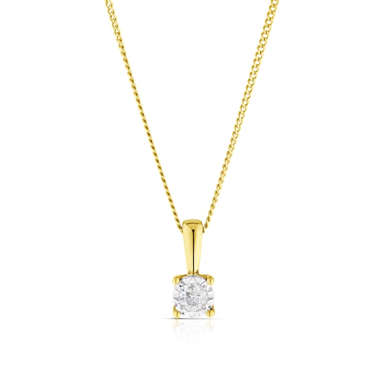 9ct Yellow Gold Diamond Illusion Set Soltaire Pendant
