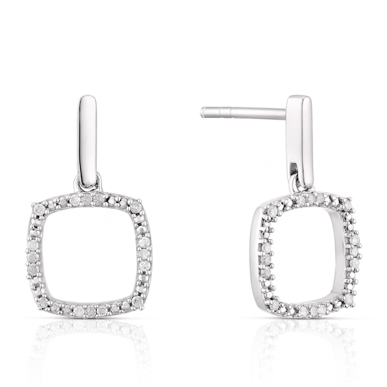 Sterling Silver 0.12ct Diamond Square Drop Earrings