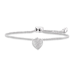 Sterling Silver Diamond Heart Bolo Bracelet