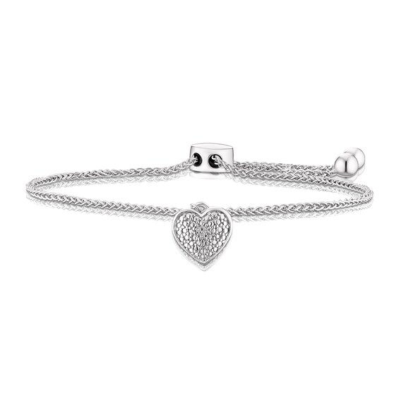 Sterling Silver Diamond Heart Bolo Bracelet