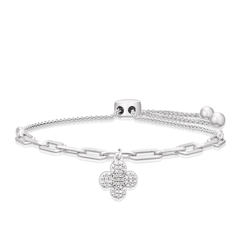 Main Image 1 of Sterling Silver Diamond Clover Bolo Bracelet