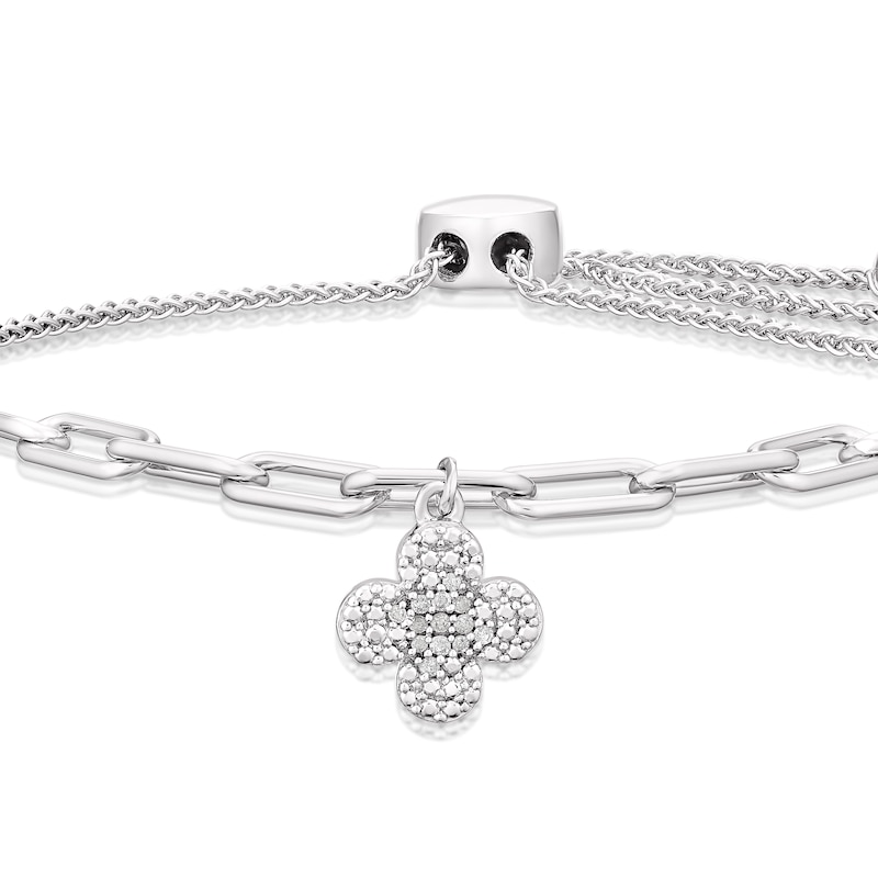 Main Image 2 of Sterling Silver Diamond Clover Bolo Bracelet