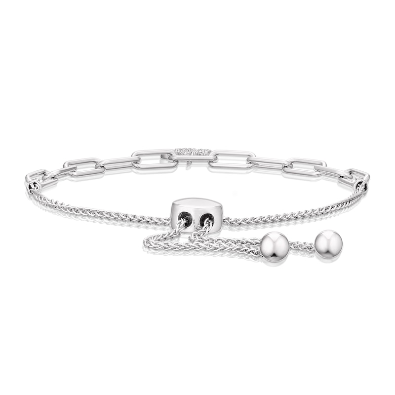 Sterling Silver Diamond Clover Bolo Bracelet