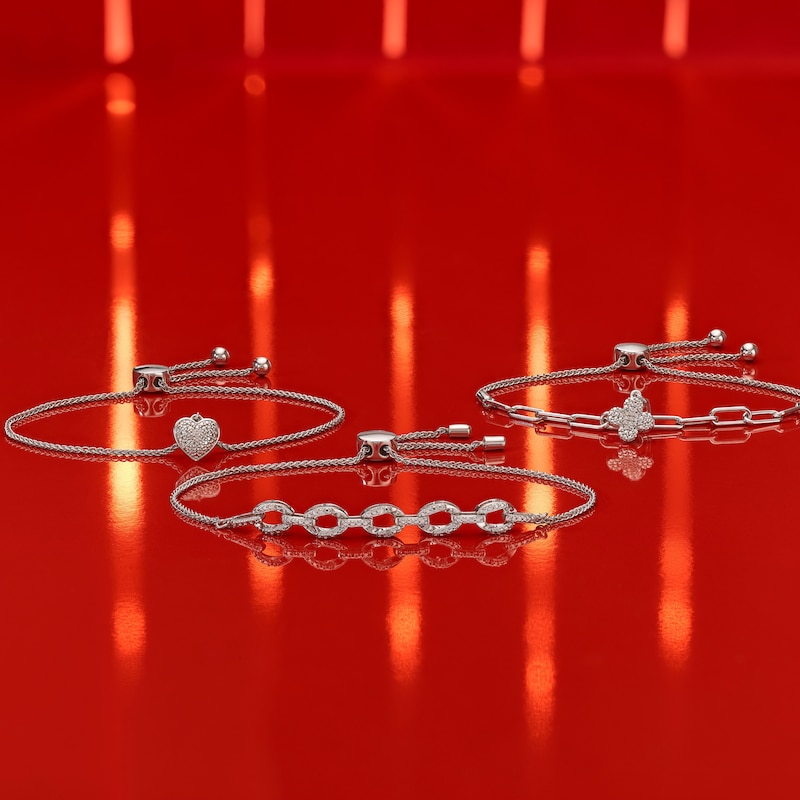 Main Image 4 of Sterling Silver Diamond Clover Bolo Bracelet