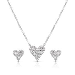 Sterling Silver 0.10ct Diamond Heart Earrings & Pendant Gift Set