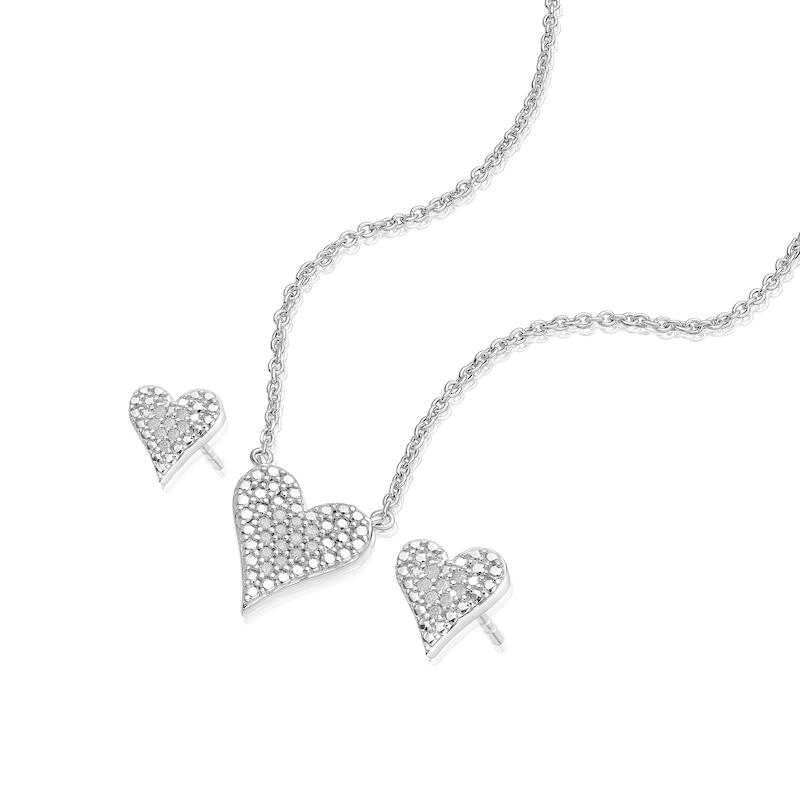 Main Image 2 of Sterling Silver 0.10ct Diamond Heart Earrings & Pendant Gift Set