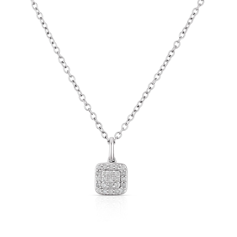 Sterling Silver Diamond Cushion Shape Pendant | H.Samuel