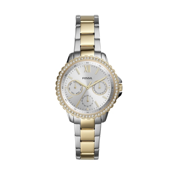 Fossil Ladies Crystal Bezel Two Tone Bracelet Watch